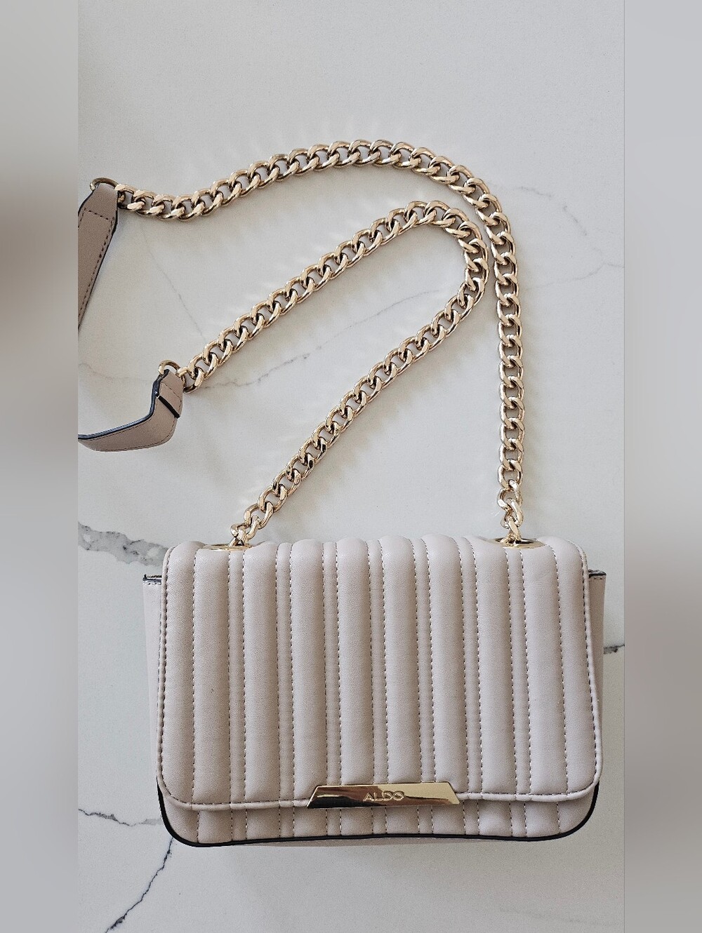 ALDO Quilted Cream Crossbody with Gold Chain